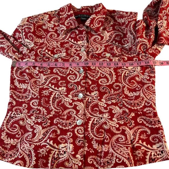 Ann Carson Women's Sz P/M Red Paisley Western Cropped Lightweight Button Jacket - Picture 3 of 11